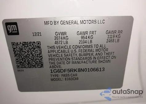 2022 Cadillac Ct4 Premium Luxury z USA, uszkodzony, nr VIN 1G6DF5RK8N0106613